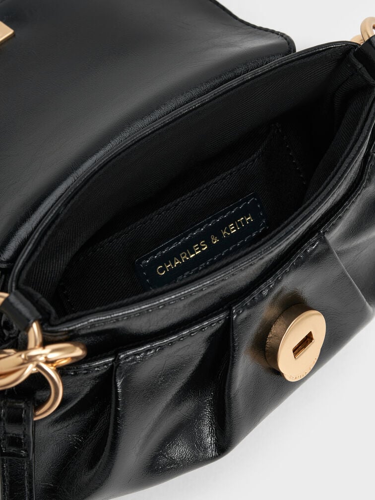 Britton Crinkle-Effect Ruched Saddle Bag, Black, hi-res