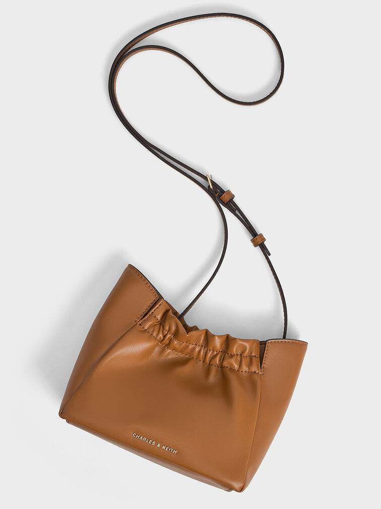 Brigette Ruched Chain-Handle Shoulder Bag, Brown, hi-res