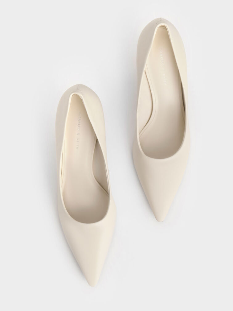 Sculptural Heel Pointed-Toe Pumps, Chalk, hi-res