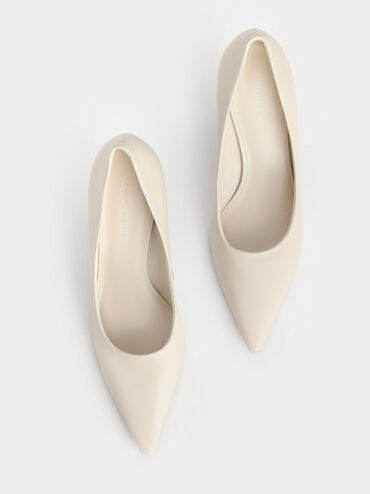 Sculptural Heel Pointed-Toe Pumps, Chalk, hi-res