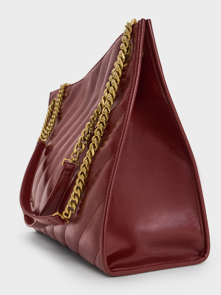 Neva Panelled Chain-Strap Tote Bag, Mulberry Plum, hi-res