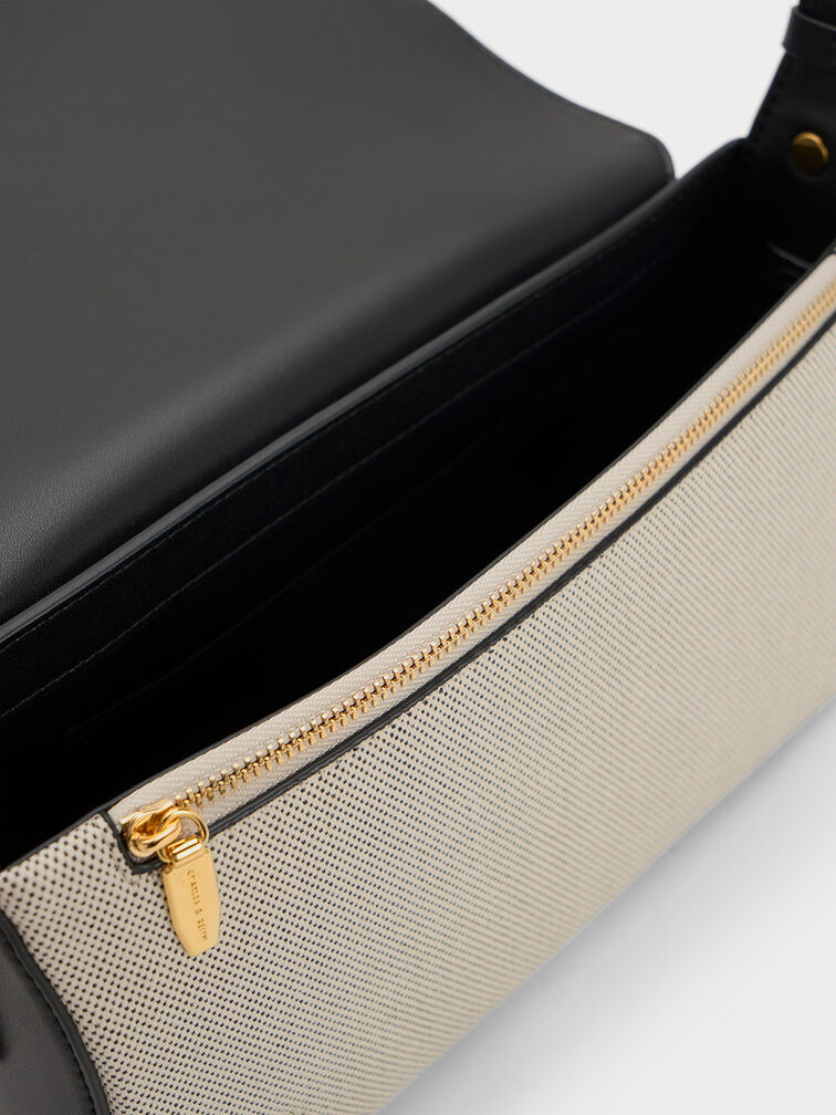 Astra Chain Handle Canvas Bag, Black Textured, hi-res