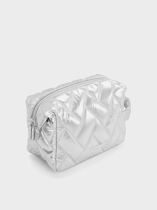 Nylon Chevron Pouch, Silver, hi-res