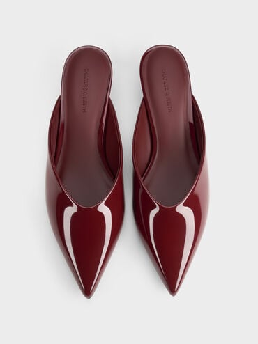 Patent Translucent-Heel Wedge Mules, Burgundy, hi-res
