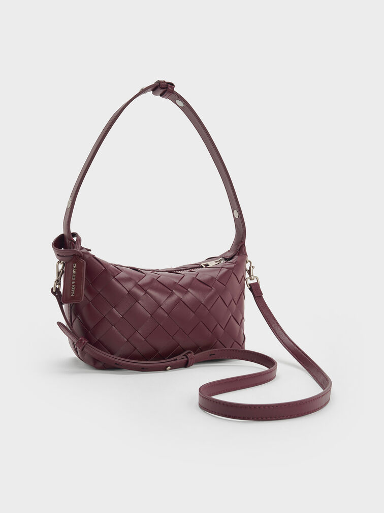 Ivette Woven Shoulder Bag, Wineberry Red, hi-res
