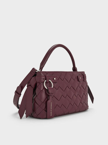 Ivette Woven Top Handle Bag, Wineberry Red, hi-res