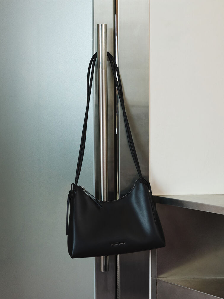 Hazel Bow Hobo Bag, Noir, hi-res