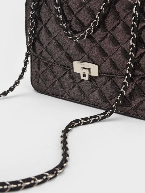 Quilted Push-Lock Clutch Bag, Multi, hi-res