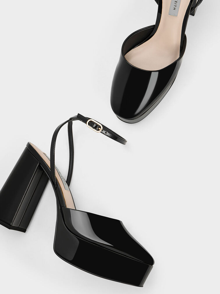 Patent Platform Ankle-Strap Pumps, Black Patent, hi-res