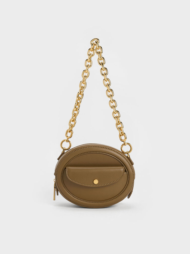 Chain Handle Oval Bag, Olive, hi-res