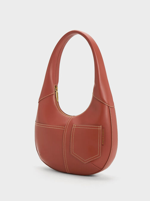Anthea Contrast-Trim Curved Hobo Bag, Mocha, hi-res
