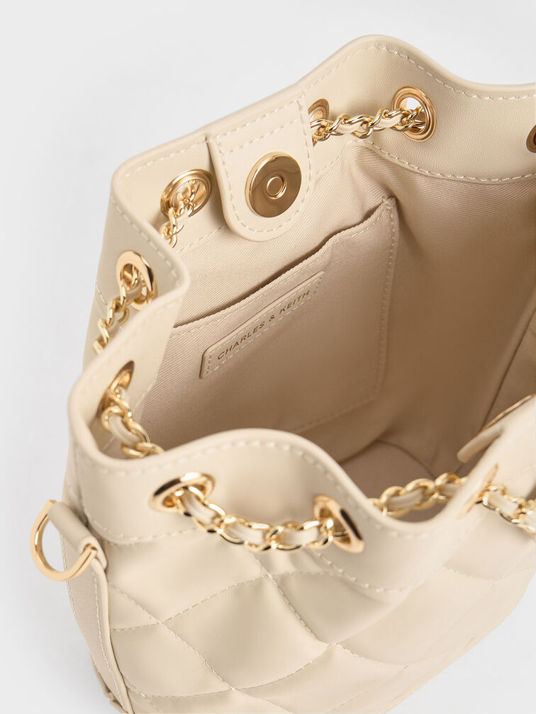 Julia Quilted Two-Way Bucket Bag, Beige, hi-res