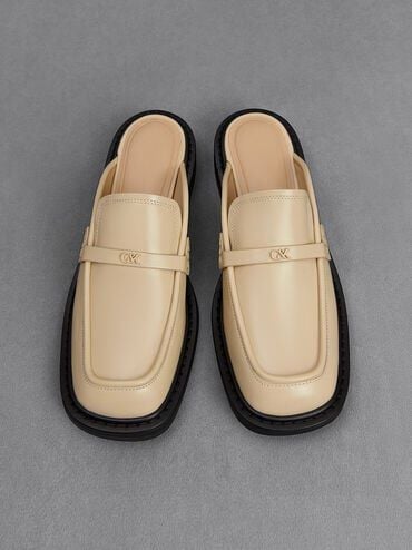 Tahlia Leather Loafer Mules, Beige, hi-res