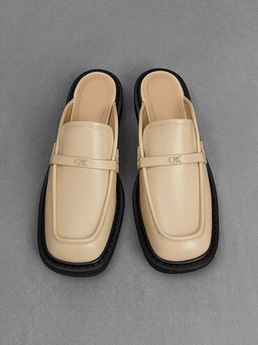 Tahlia Leather Loafer Mules, Beige, hi-res