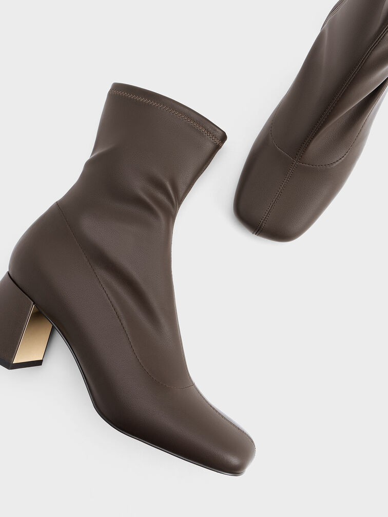 Jully Metallic Trapeze Heel Ankle Boots, Dark Brown, hi-res