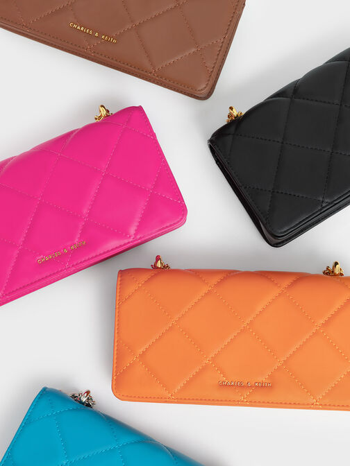 Paffuto Chain Handle Quilted Long Wallet, Chocolate, hi-res