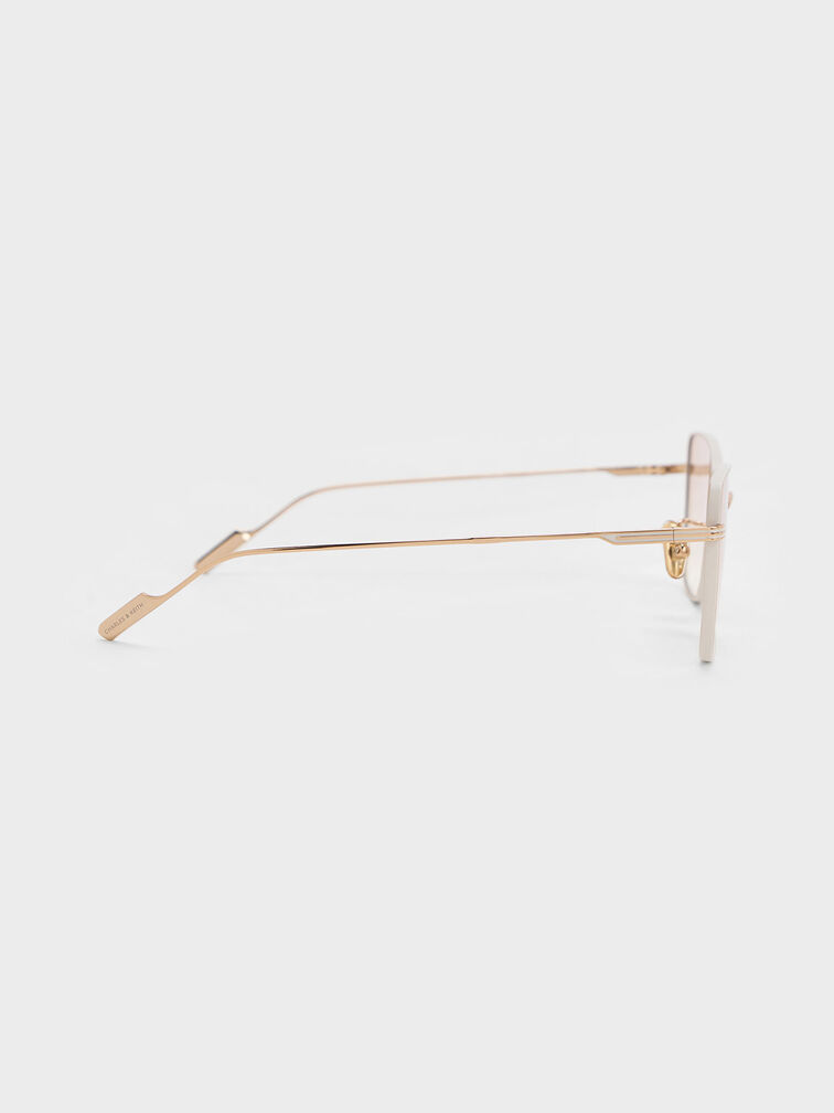 Metallic-Rim Square Sunglasses, Pink, hi-res