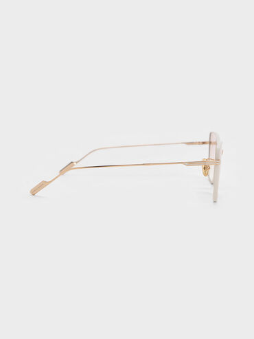 Metallic-Rim Square Sunglasses, Pink, hi-res