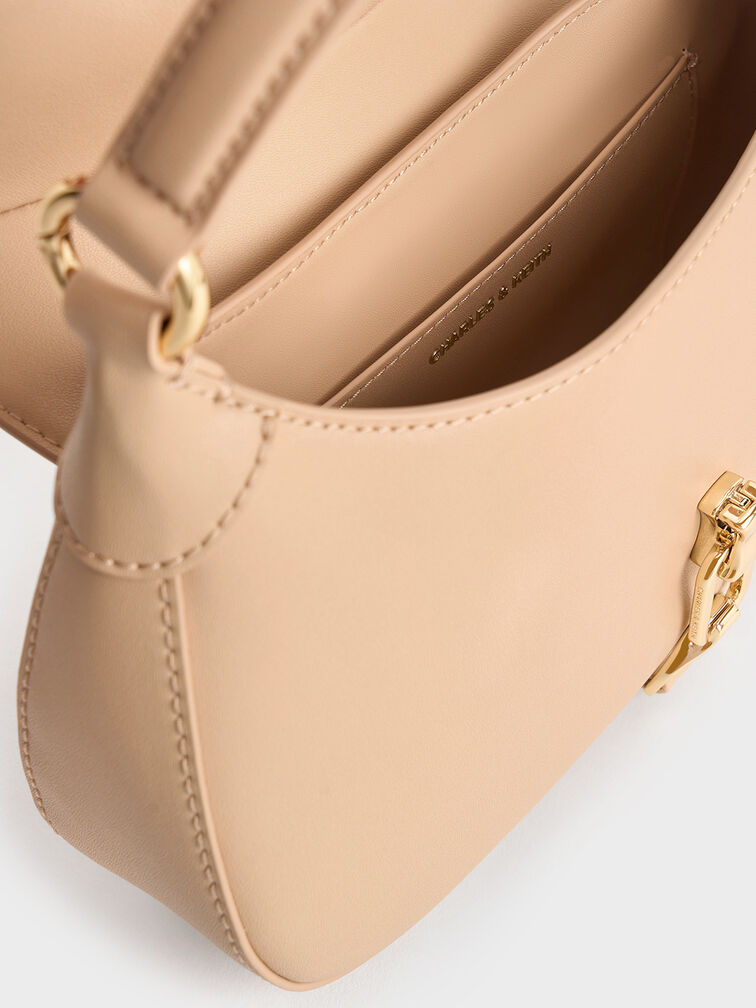Agatha Chain-Accent Hobo Bag, Beige, hi-res