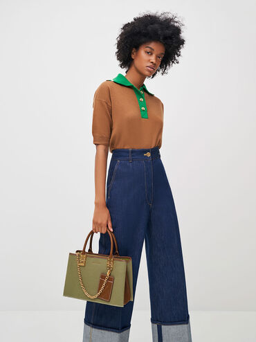 Large Double Handle Canvas Handbag, Avocado, hi-res