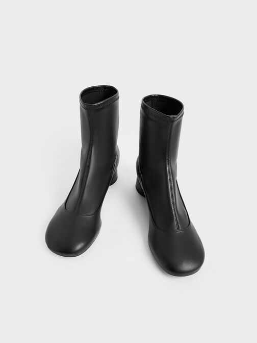 Stitch-Trim Cylindrical Heel Ankle Boots, Black, hi-res