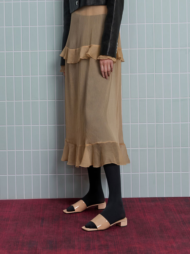 Patent Wide-Strap Heeled Mules, Nude, hi-res