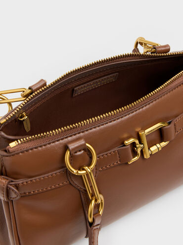 Gwynne Metallic-Accent Elongated Shoulder Bag, Chocolate, hi-res