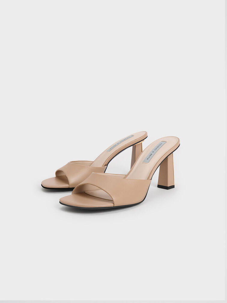 Geometric Heeled Mules, Beige, hi-res