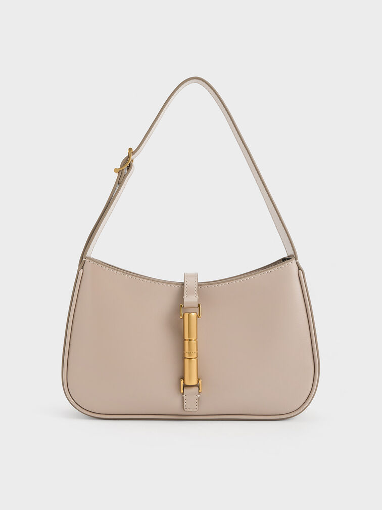 Cesia Metallic-Accent Shoulder Bag, Taupe, hi-res
