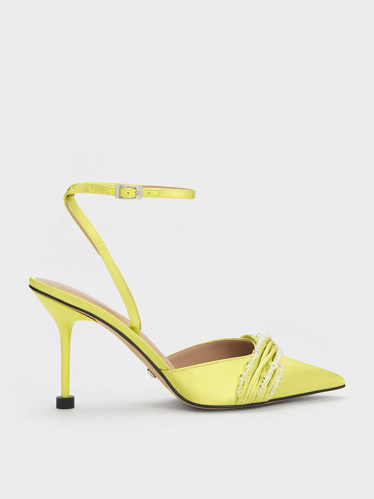 Leda Beaded Recycled Polyester Ankle-Strap Pumps, Lime, hi-res