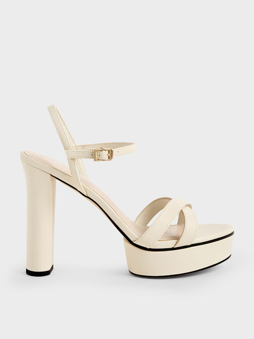 Crossover Platform Heeled Sandals, Chalk, hi-res