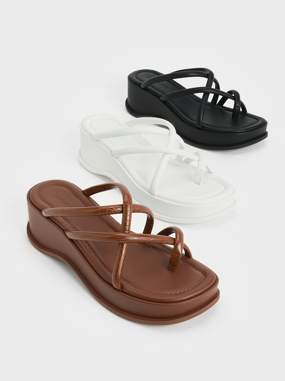Strappy Tubular Wedge Sandals Black