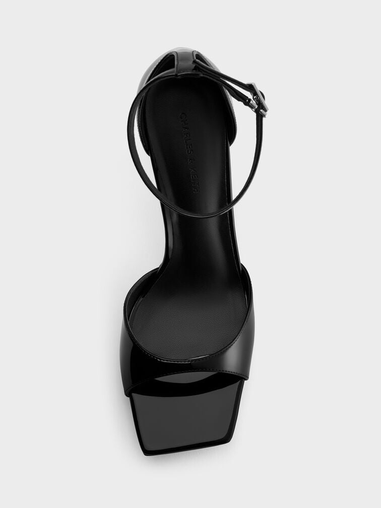 Patent Platform Heeled Sandals, Black Patent, hi-res