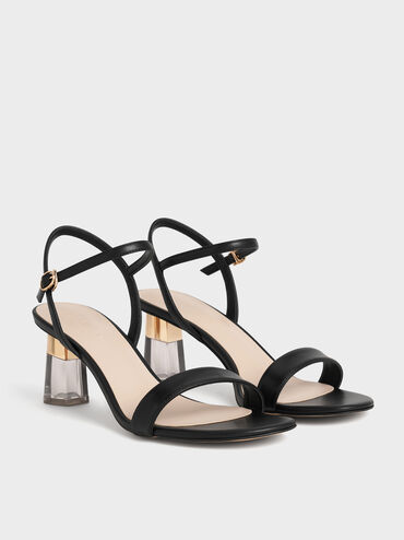 Oleana Clear Trapeze Heel Sandals, Black, hi-res