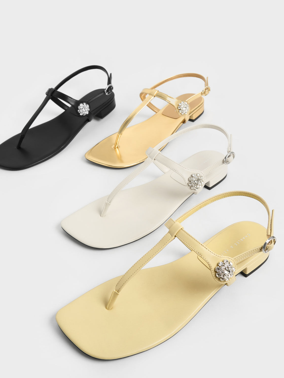 Yellow Gem Embellished Thong Sandals CHARLES KEITH IN