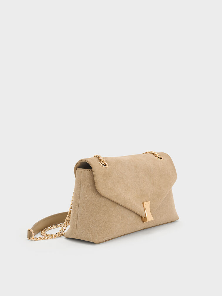 Lilibet Recycled Suede Chain-Strap Bag, Nutmeg Beige, hi-res