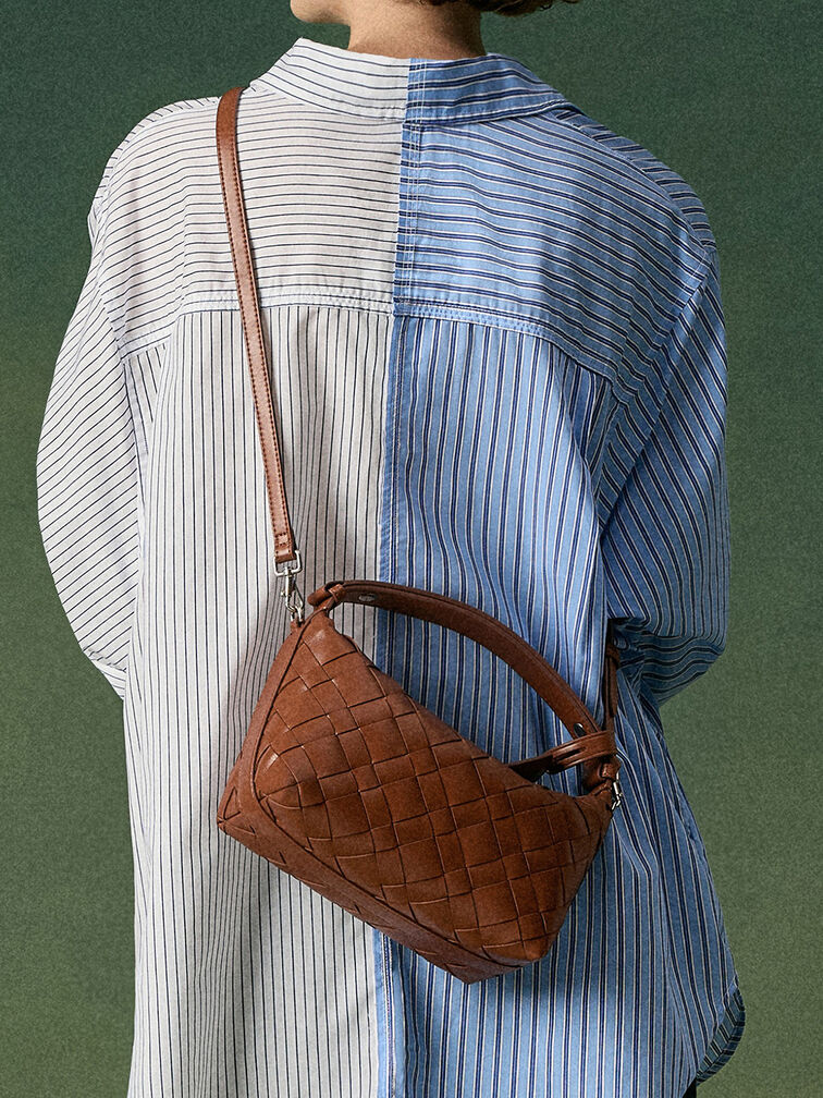 Ivette Woven Shoulder Bag, Chocolate, hi-res