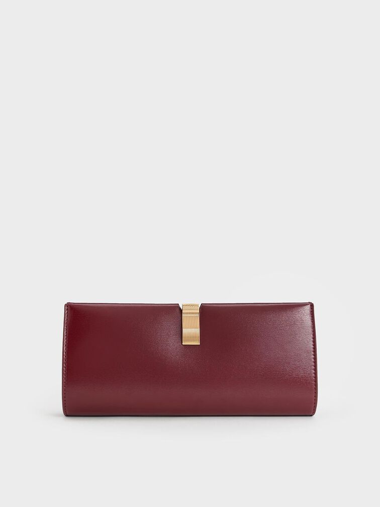Wisteria Metallic-Accent Clutch, Burgundy, hi-res