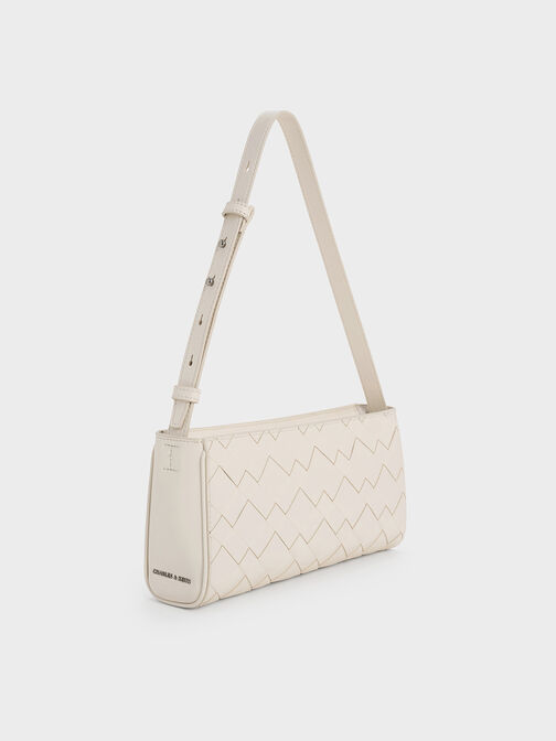 Ivette Woven Elongated Shoulder Bag, Cream, hi-res