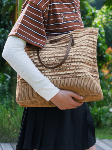 XL Ida Multi-Stripe Knitted Tote Bag, Multi Brown, hi-res