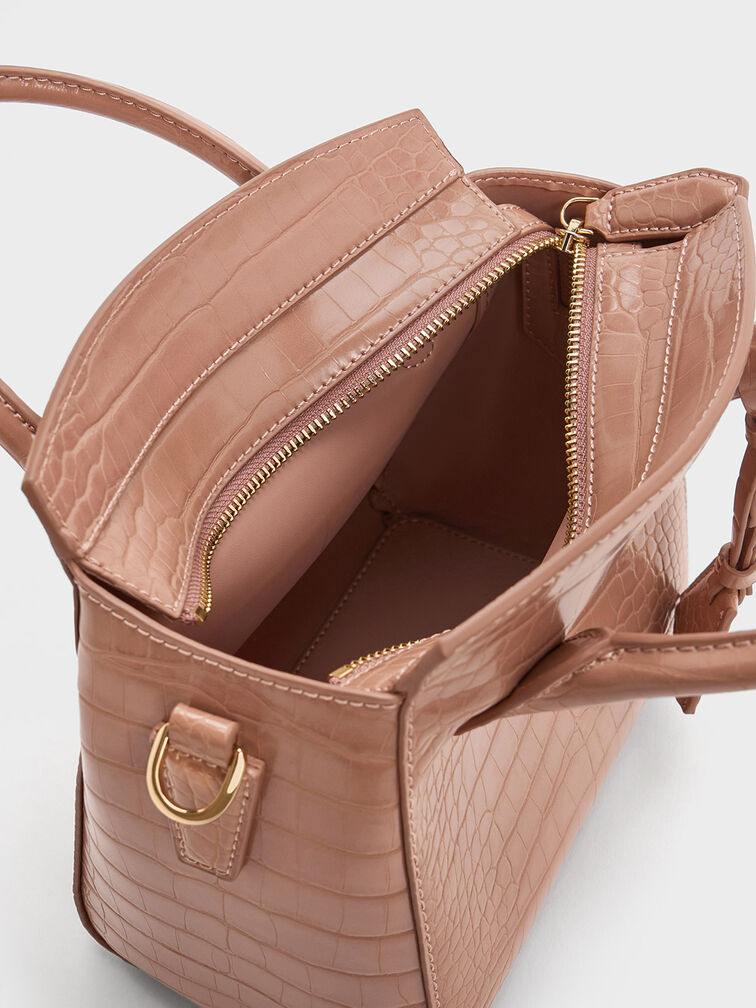 Harper Croc-Effect Structured Top Handle Bag, Blush, hi-res