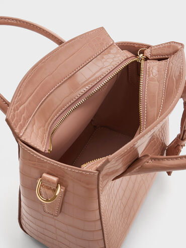 Harper Croc-Effect Structured Top Handle Bag, Blush, hi-res