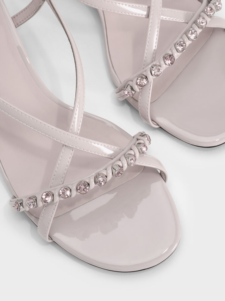 Patent Gem Heeled Slingback Sandals, Lilac, hi-res
