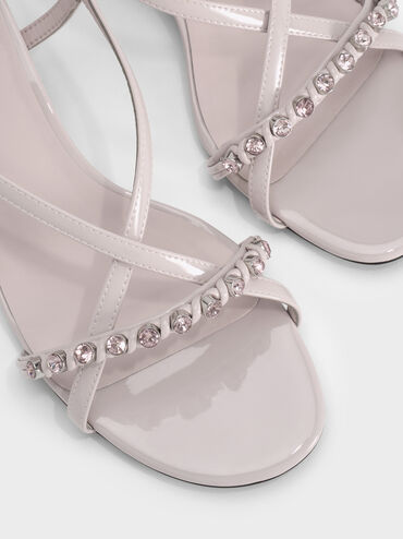 Patent Gem Heeled Slingback Sandals, Lilac, hi-res
