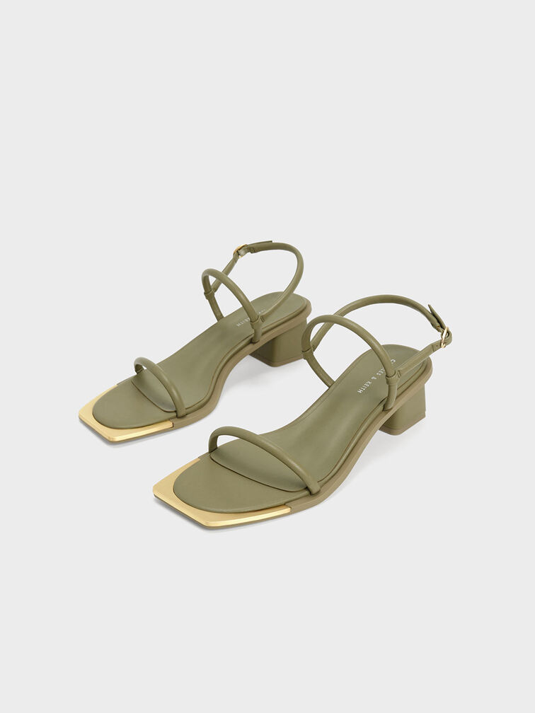 Metallic Tip Strappy Sandals, Olive, hi-res