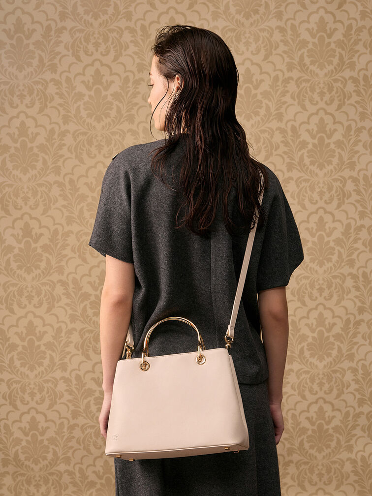 Leather Ring-Handle Bag, Chalk, hi-res