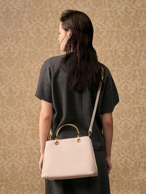 Leather Ring-Handle Bag, Chalk, hi-res