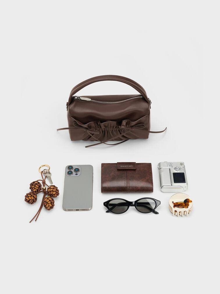 Reese Ruched Bow Top Handle Bag, Espresso Brown, hi-res