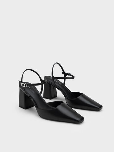Tapered Block Heel Pumps, Black, hi-res