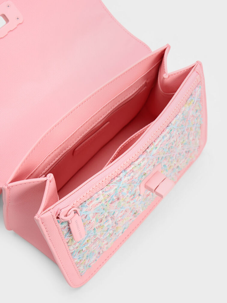 Micaela Tweed Quilted Chain Bag, Pink, hi-res